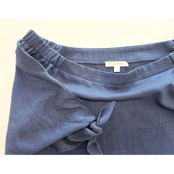 Olive Olivia Tops - Olivia Grey Small Off‎ The Shoulder Tie Sleeve Top Navy Run 113853